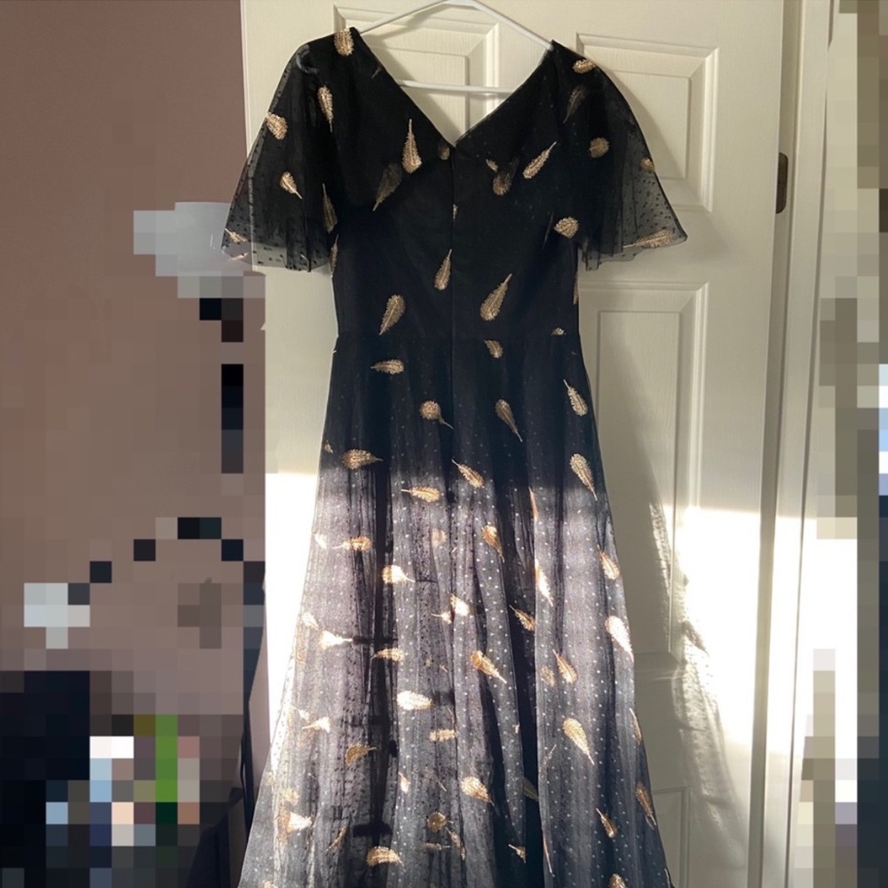 Black and gold midi dress